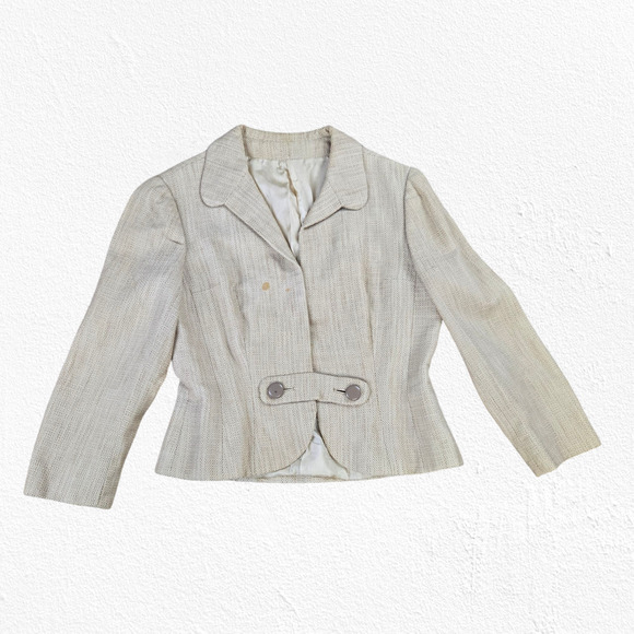 50s Vintage Adele Simpson Beige Tweed Blazer Sheath Classic Dress Set Size 2 - Picture 13 of 16